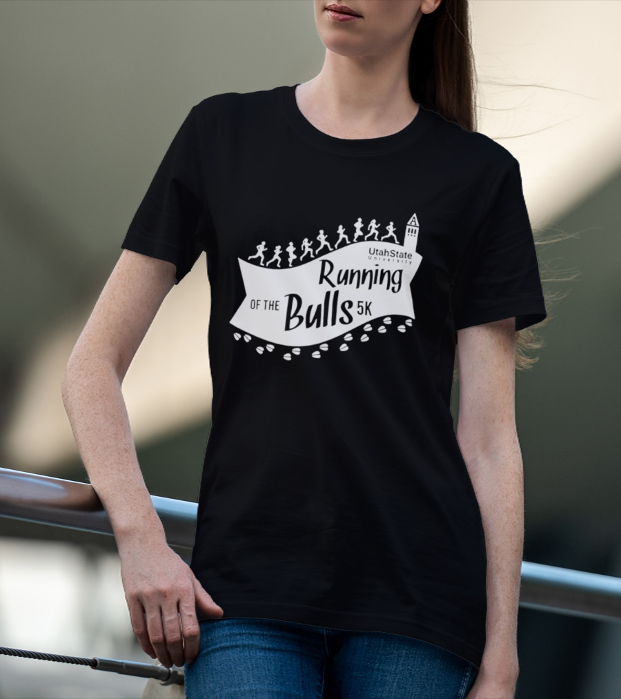 Utah State Running Of The Bulls 5K Event With Runners And Tower T-Shirt