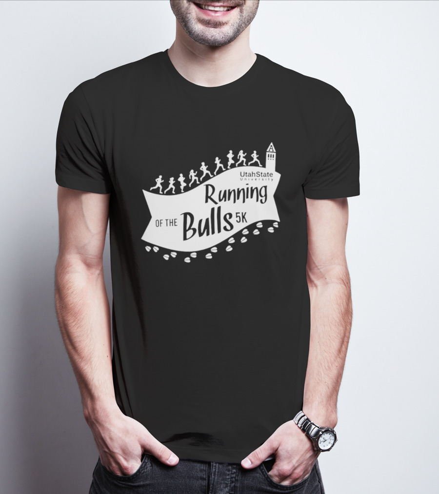 Utah State Running Of The Bulls 5K Event With Runners And Tower T-Shirt