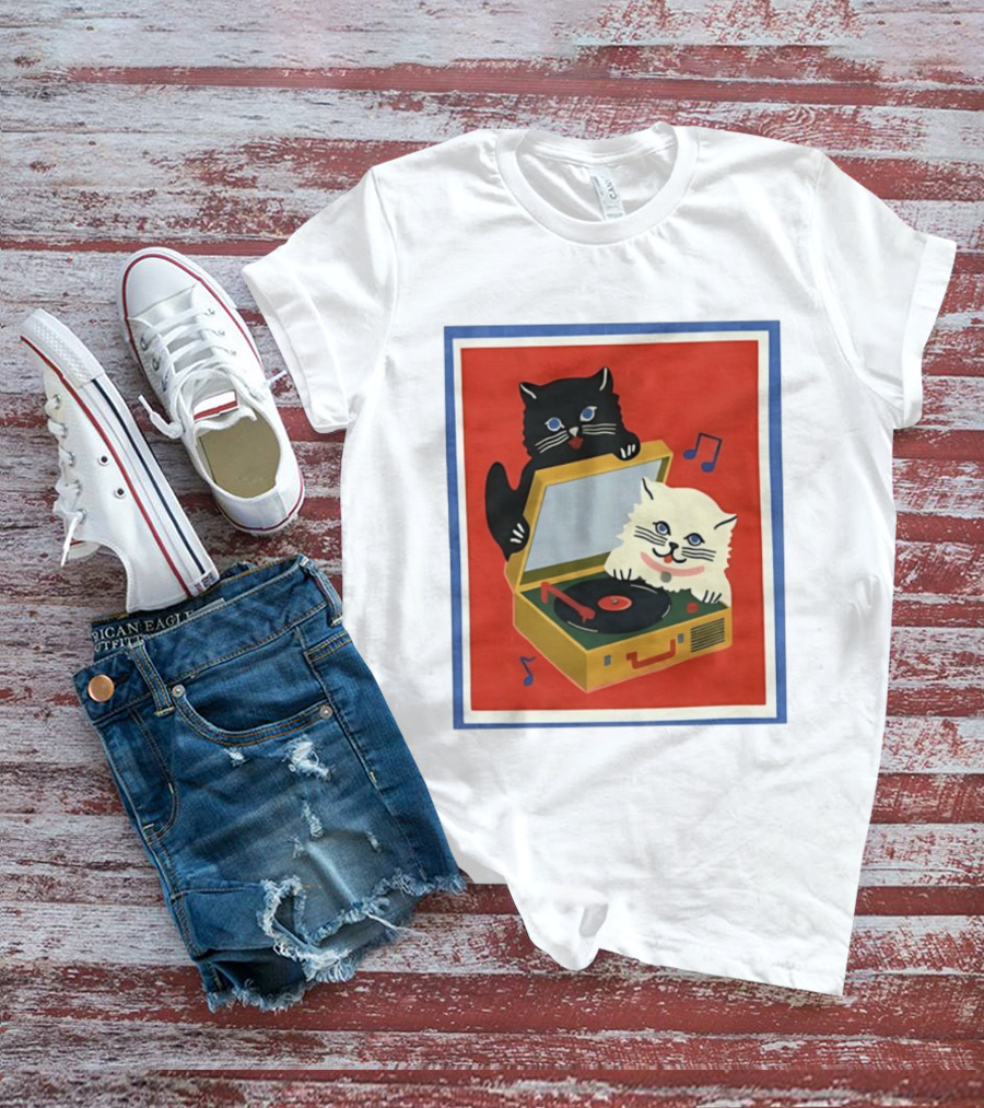 Alley Cats With Record Player And Musical Notes T-Shirt