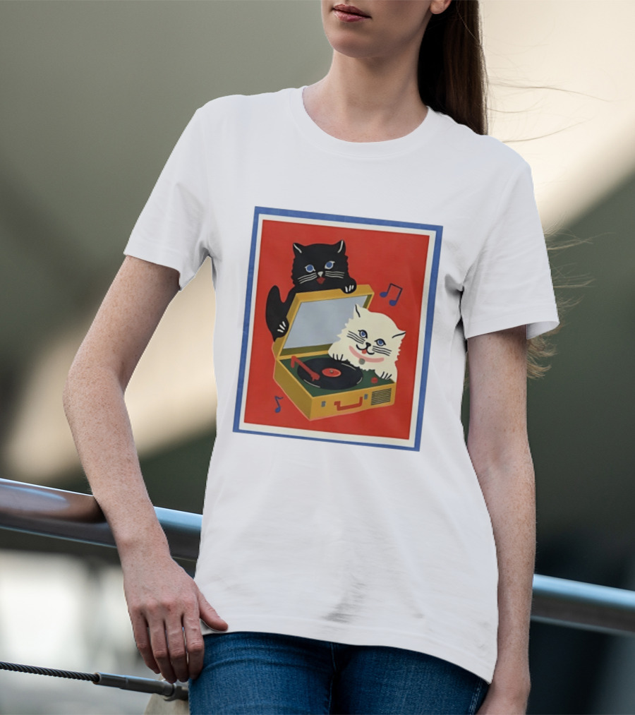 Alley Cats With Record Player And Musical Notes T-Shirt