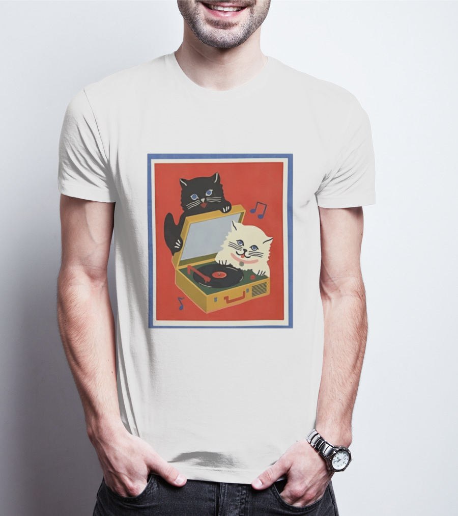 Alley Cats With Record Player And Musical Notes T-Shirt