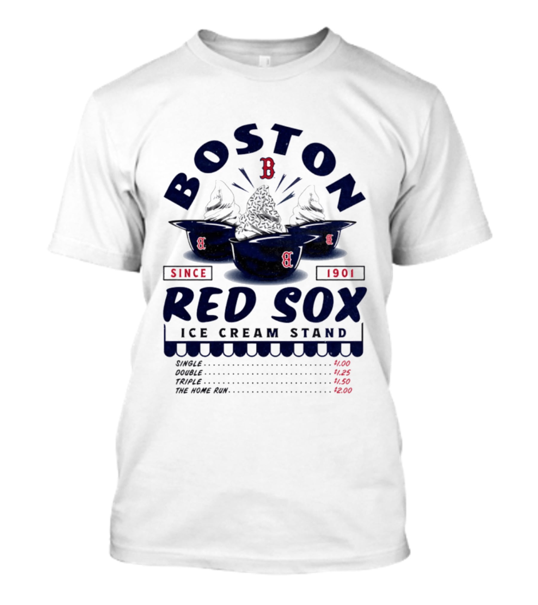 Boston Red Sox Ice Cream Stand Since 1901 Single Double Triple Home Run T-Shirt