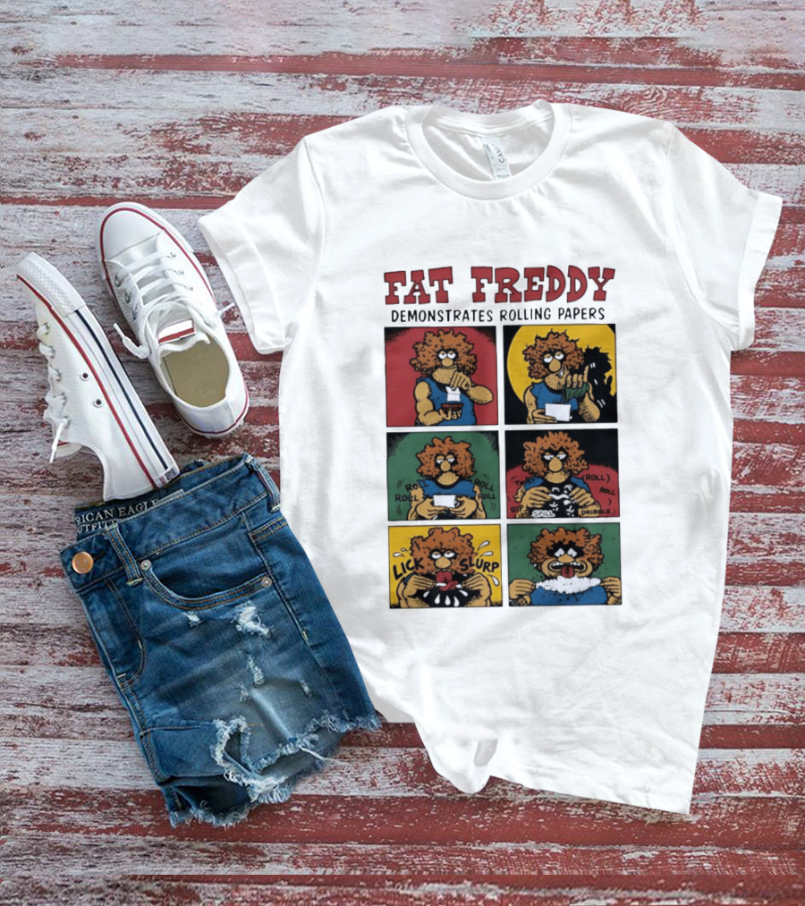 Fabulous Furry Freak Brothers Fat Freddy Rolling Papers Guide Comic Panels T-Shirt