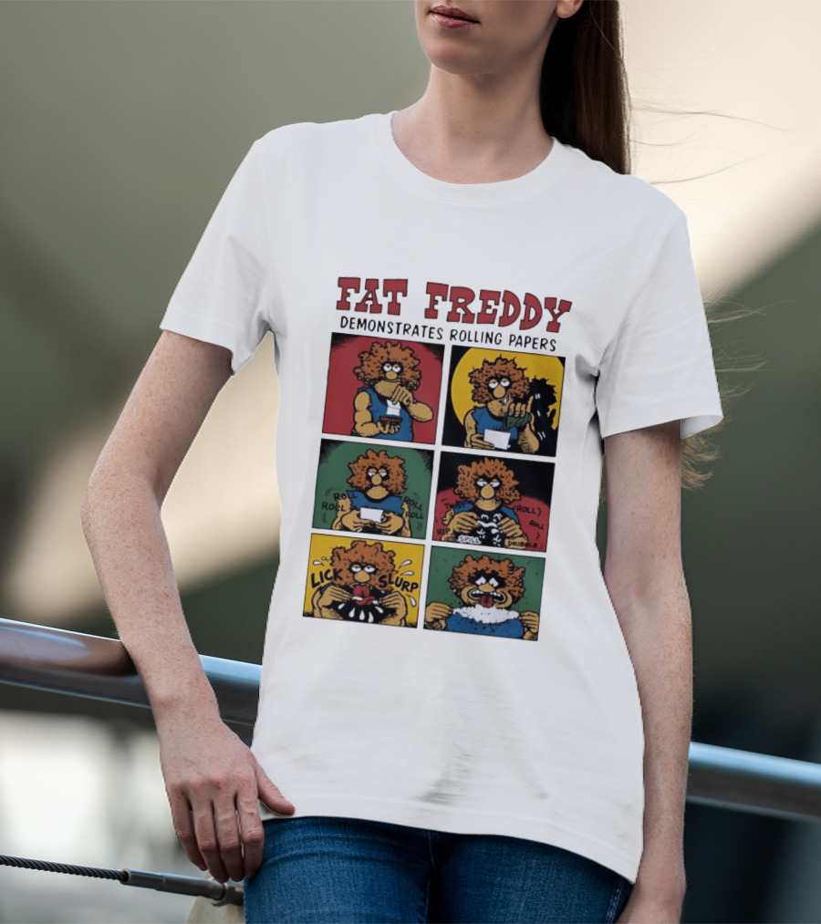 Fabulous Furry Freak Brothers Fat Freddy Rolling Papers Guide Comic Panels T-Shirt