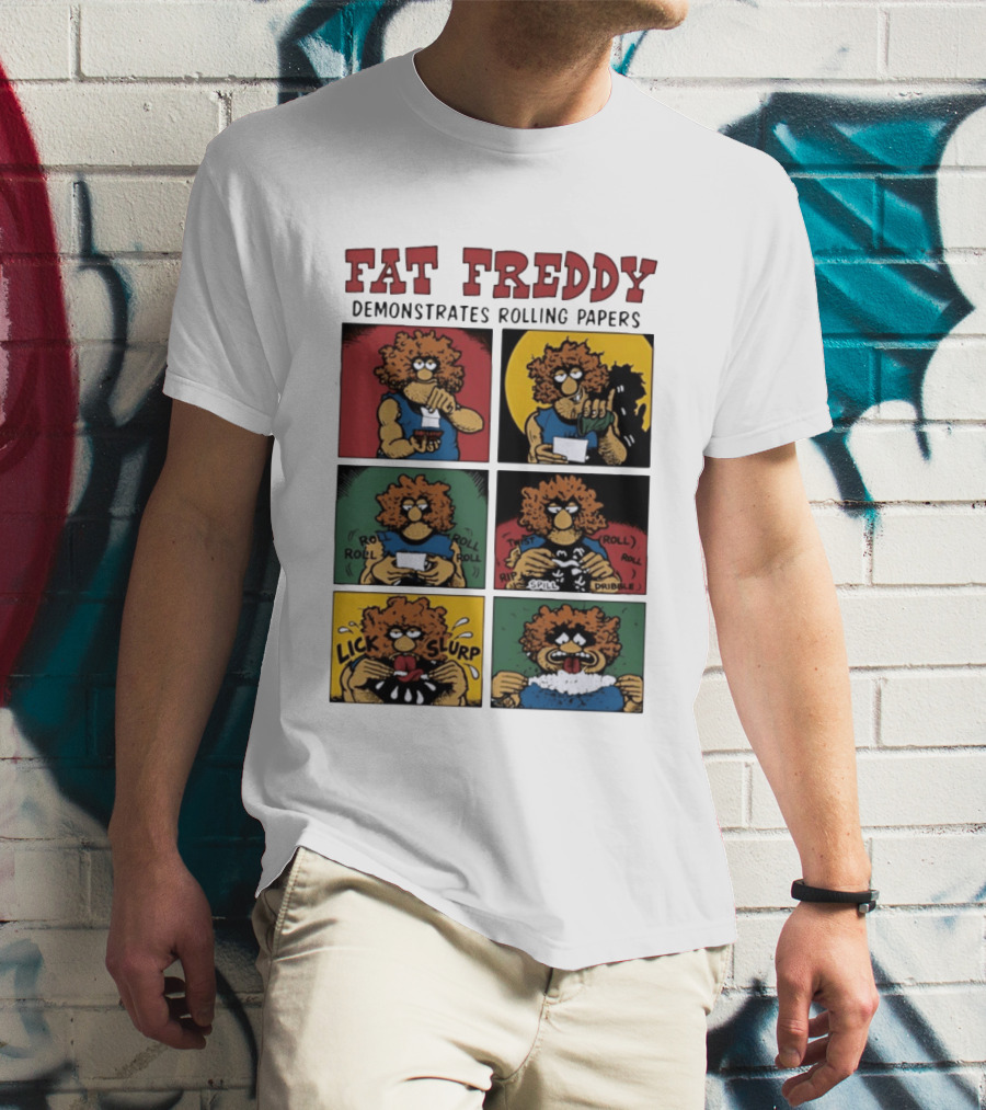 Fabulous Furry Freak Brothers Fat Freddy Rolling Papers Guide Comic Panels T-Shirt