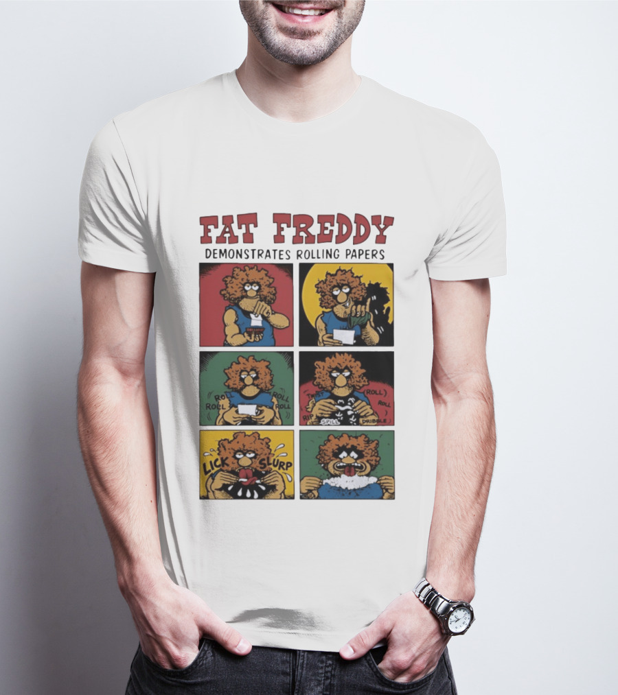 Fabulous Furry Freak Brothers Fat Freddy Rolling Papers Guide Comic Panels T-Shirt