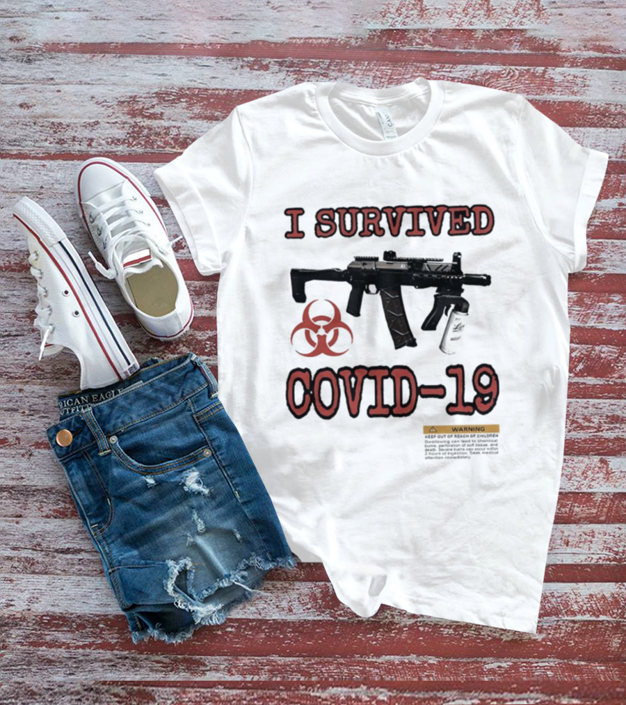 Nickatnite I Survived Covid 19 Biohazard Gun Warning T-Shirt