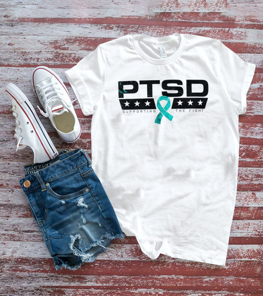 PTSD Supporting The Fight Teal Ribbon Stars T-Shirt