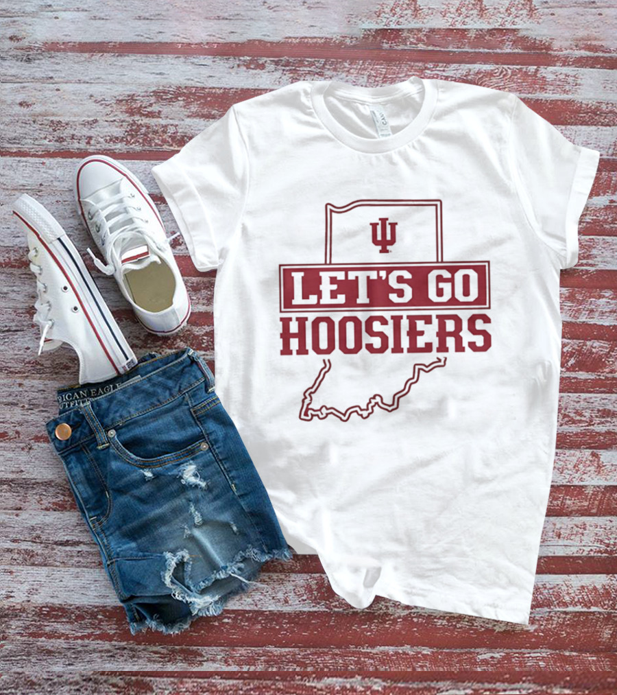 Indiana Let's Go Hoosiers IU State Map T-Shirt