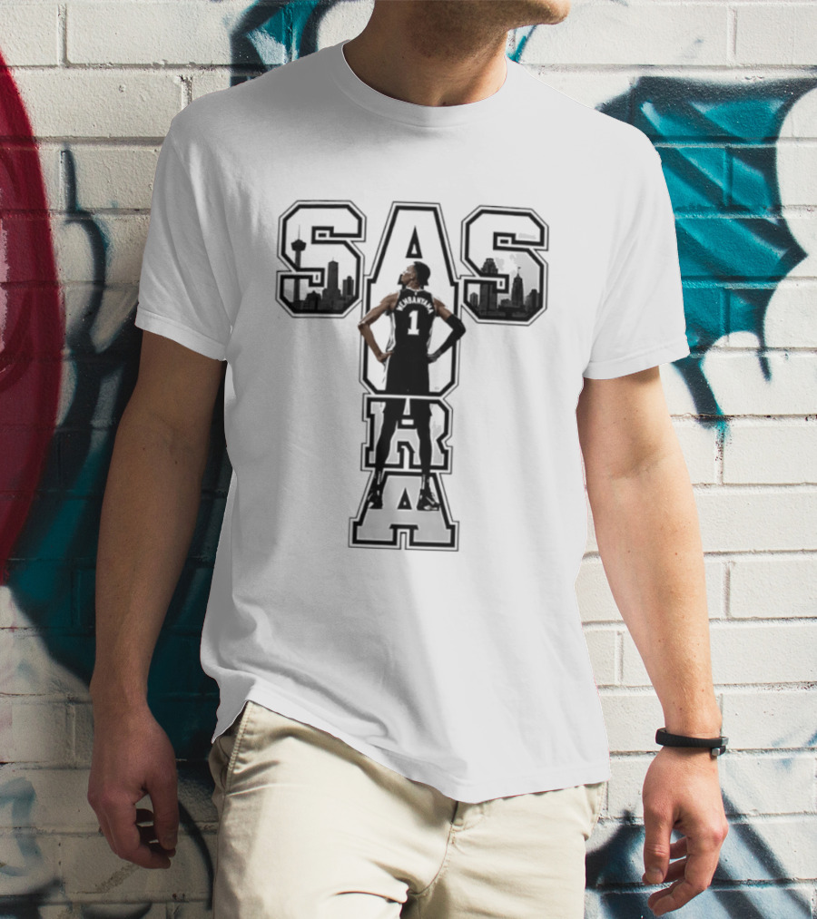 San Antonio SAS Aura Victor Wembanyama Basketball Skyline T-Shirt
