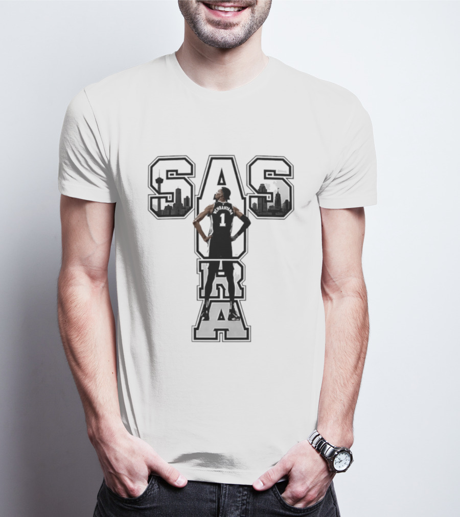 San Antonio SAS Aura Victor Wembanyama Basketball Skyline T-Shirt