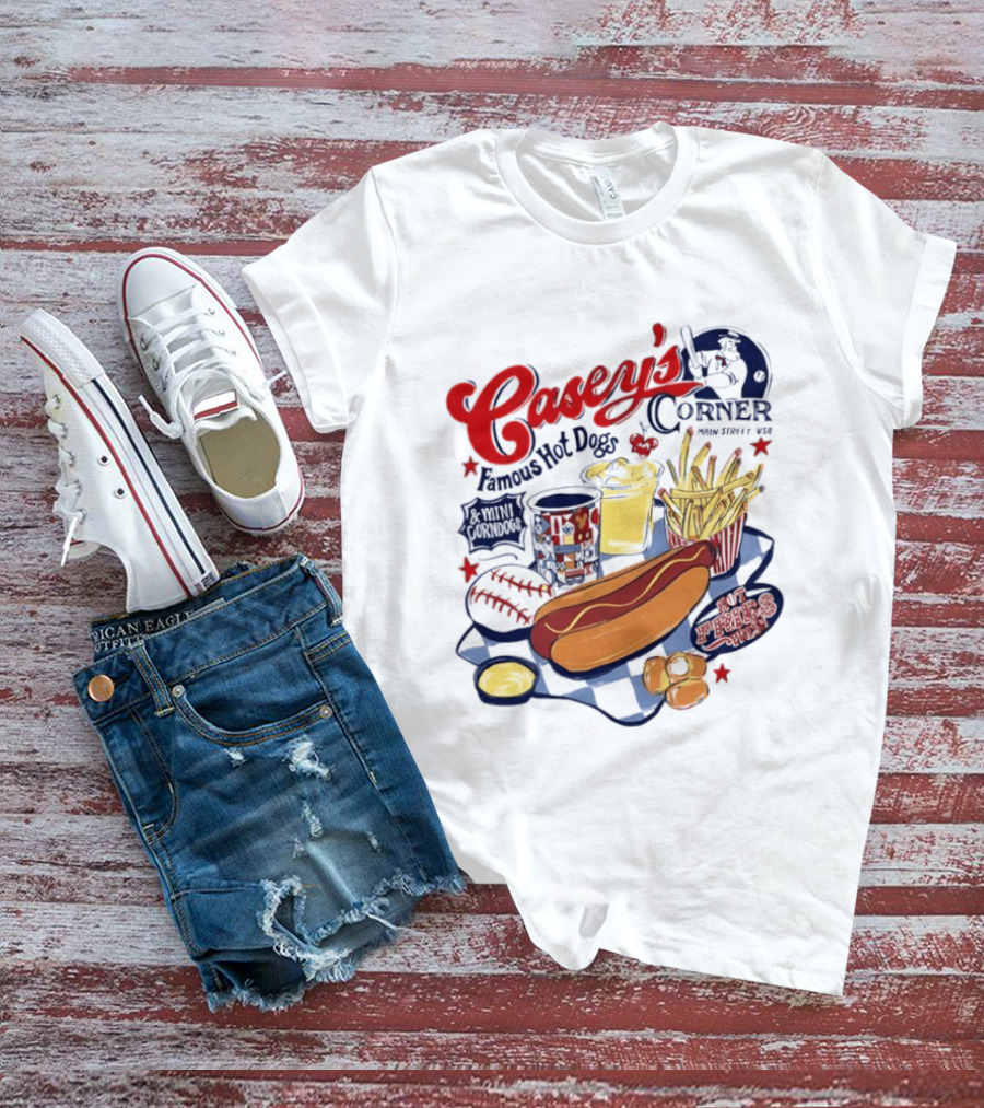 Casey's Corner Famous Hot Dogs Main Street USA Baseball Player Snacks T-Shirt