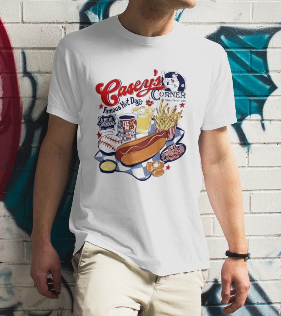 Casey's Corner Famous Hot Dogs Main Street USA Baseball Player Snacks T-Shirt