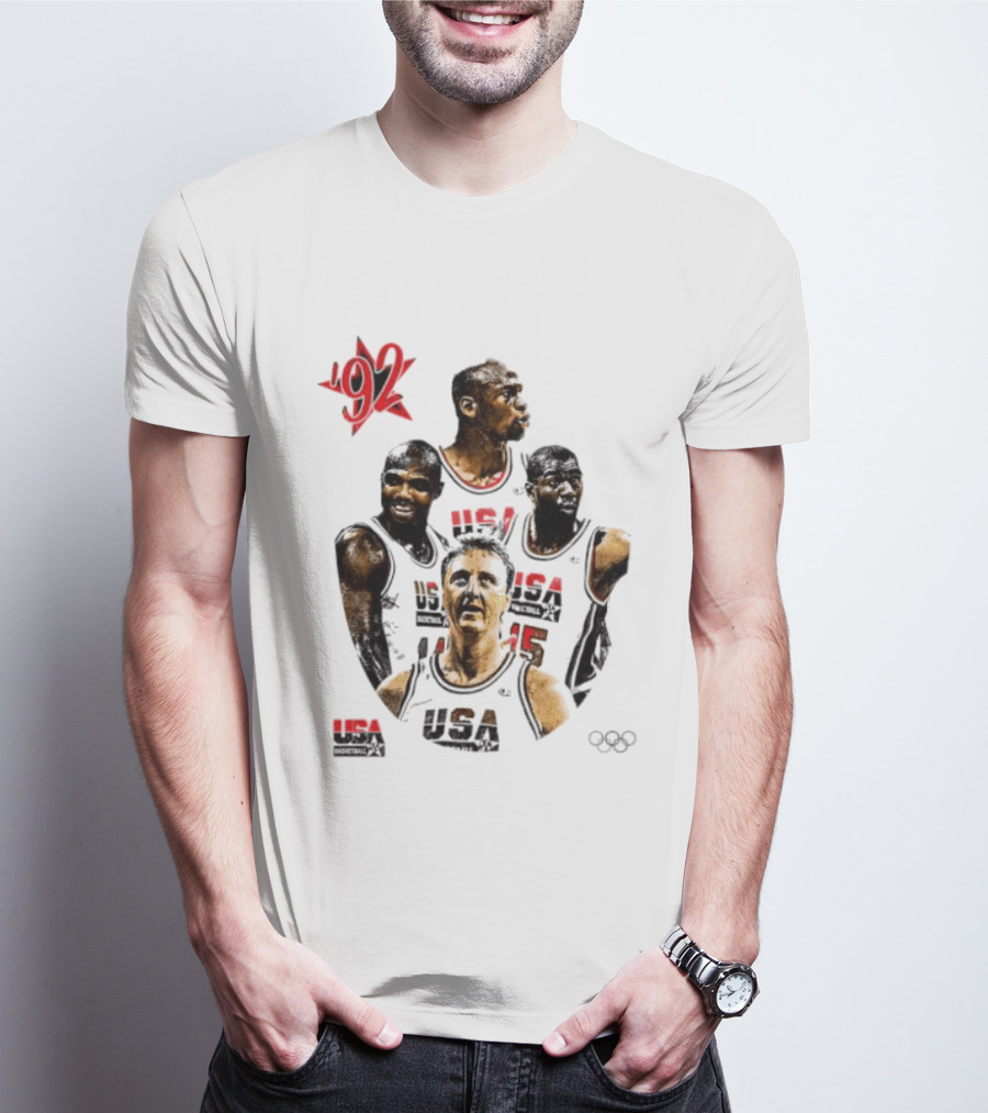 Jordan Charles Barkley Magic Johnson Larry Bird 1992 USA Basketball Dream Team T-Shirt
