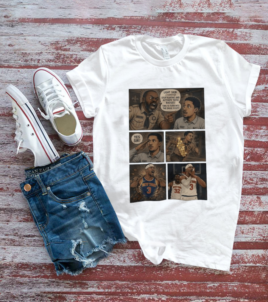 New York Knicks Josh Hart Light Skin Activate Badges Basketball Comic T-Shirt