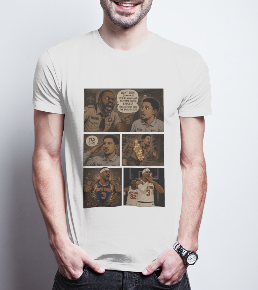 New York Knicks Josh Hart Light Skin Activate Badges Basketball Comic T-Shirt