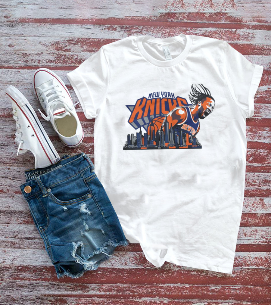 New York Knicks Jalen Brunson Skyline Celebration T-Shirt