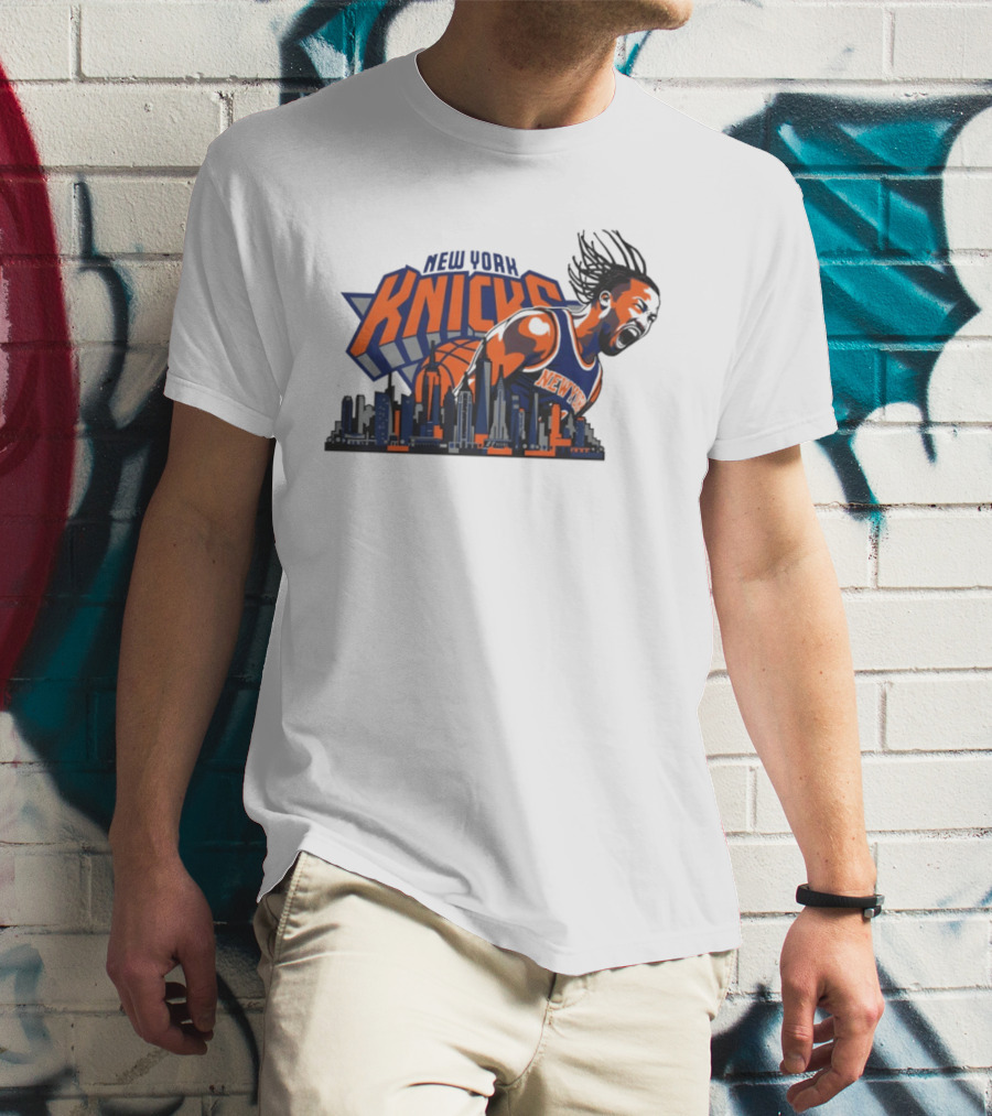 New York Knicks Jalen Brunson Skyline Celebration T-Shirt