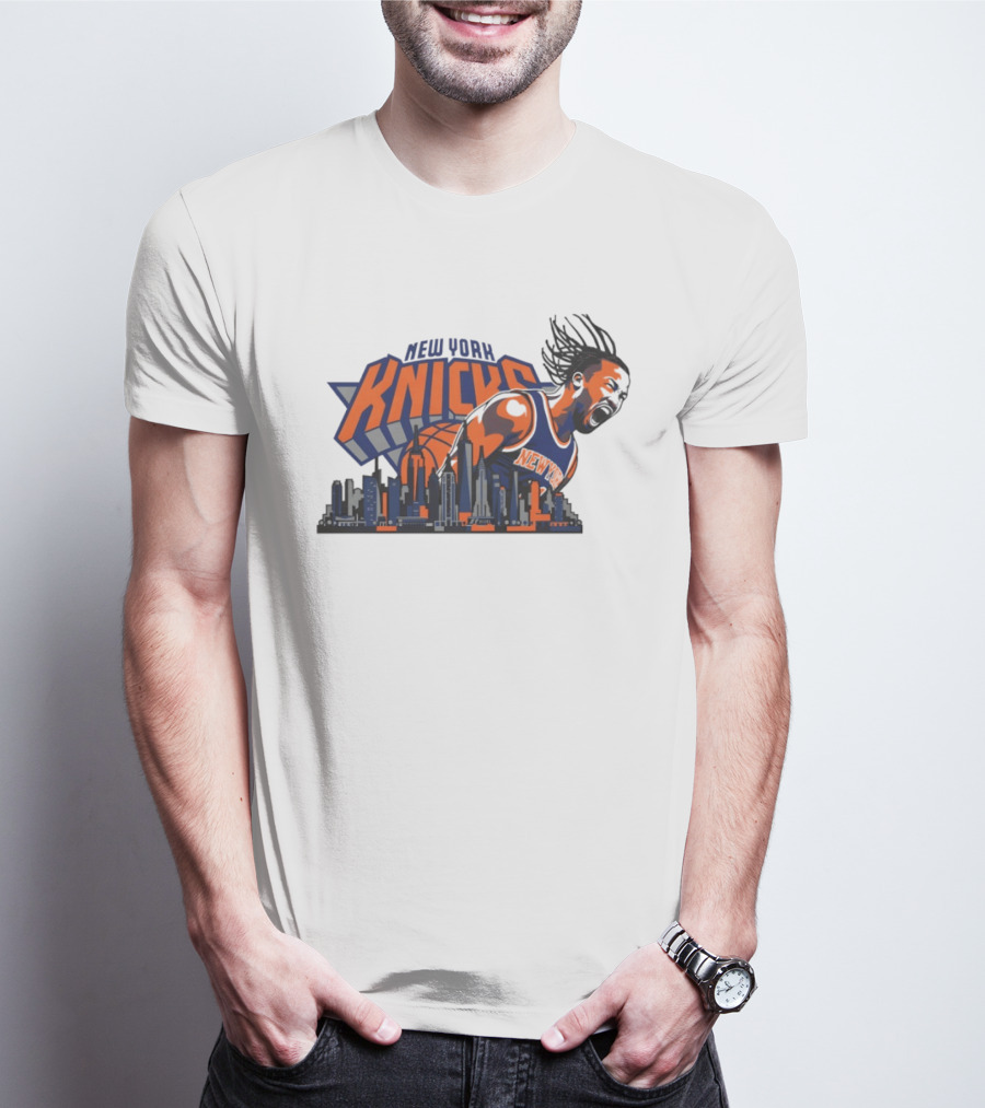 New York Knicks Jalen Brunson Skyline Celebration T-Shirt