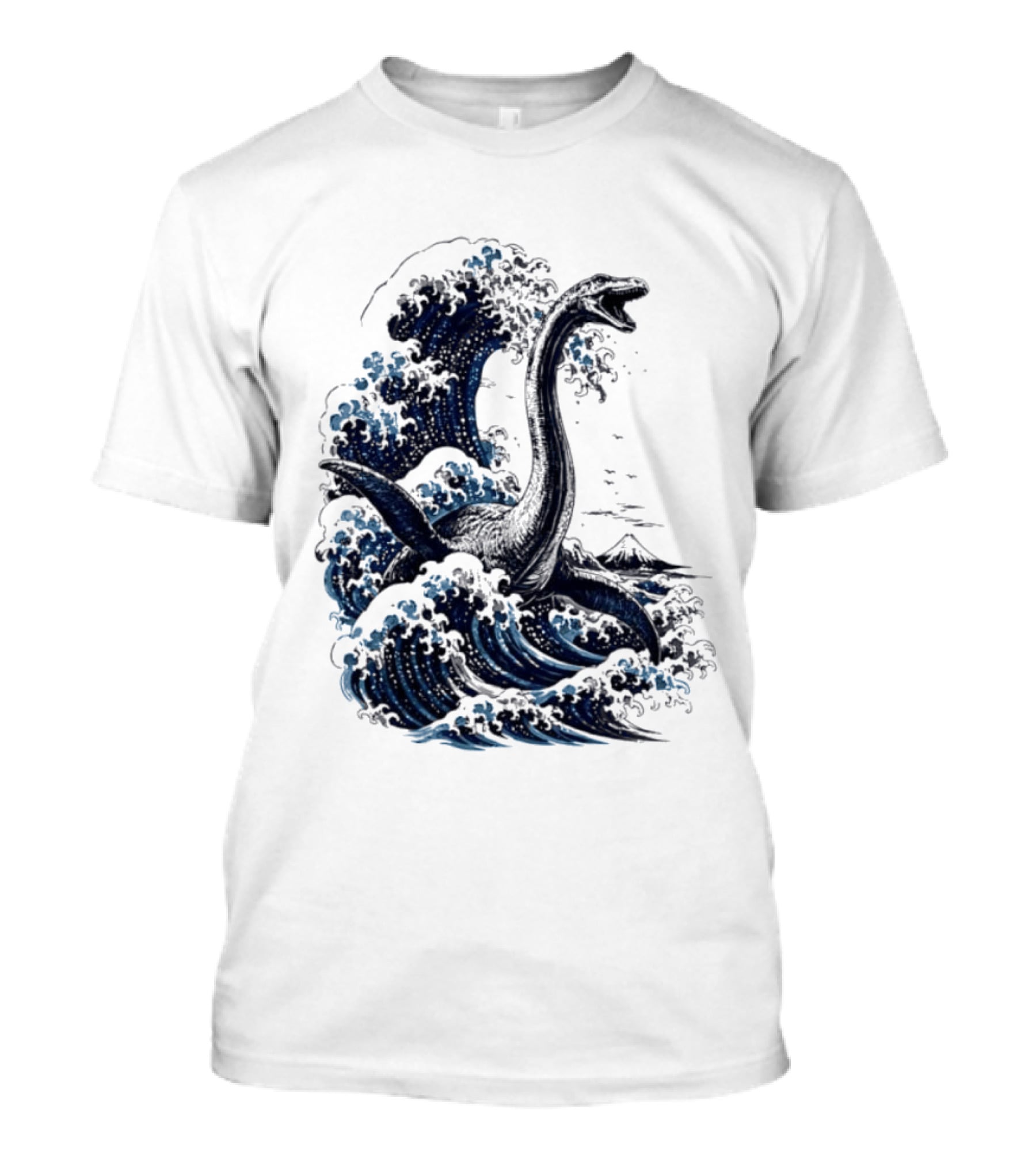 Great Wave Off Kanagawa Loch Ness Monster Mount Fuji Fusion T-Shirt