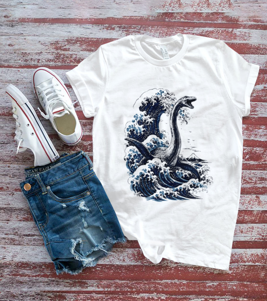 Great Wave Off Kanagawa Loch Ness Monster Mount Fuji Fusion T-Shirt