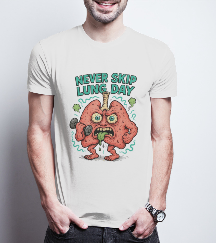 Never Skip Lung Day Funny Fitness Cartoon Lungs Lifting Weights T-Shirt
