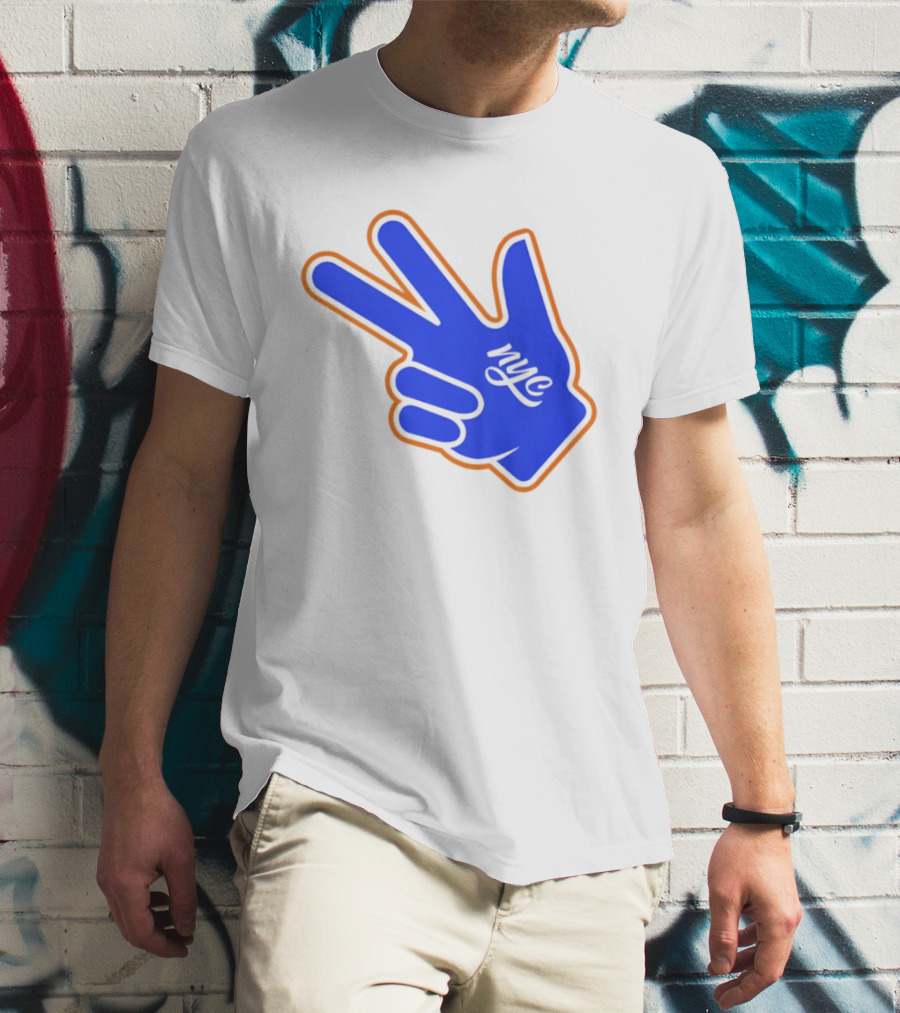 New York Knicks NYC Basketball Peace Sign Three Pointer T-Shirt