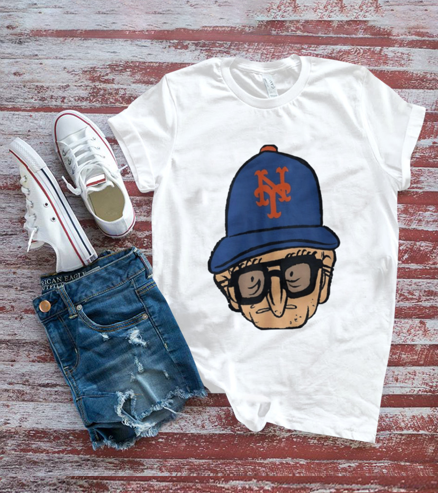 Old Jewish Men Big Head Caricature Mets Cap T-Shirt
