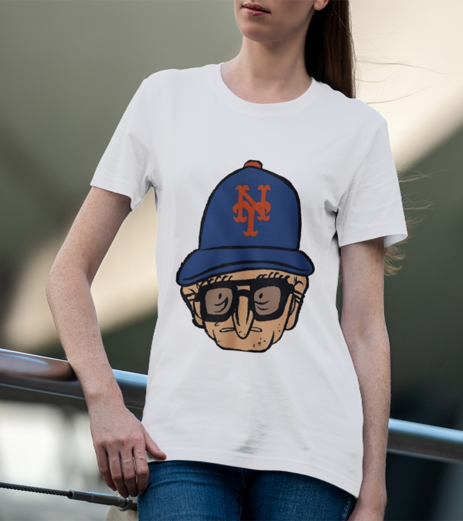 Old Jewish Men Big Head Caricature Mets Cap T-Shirt