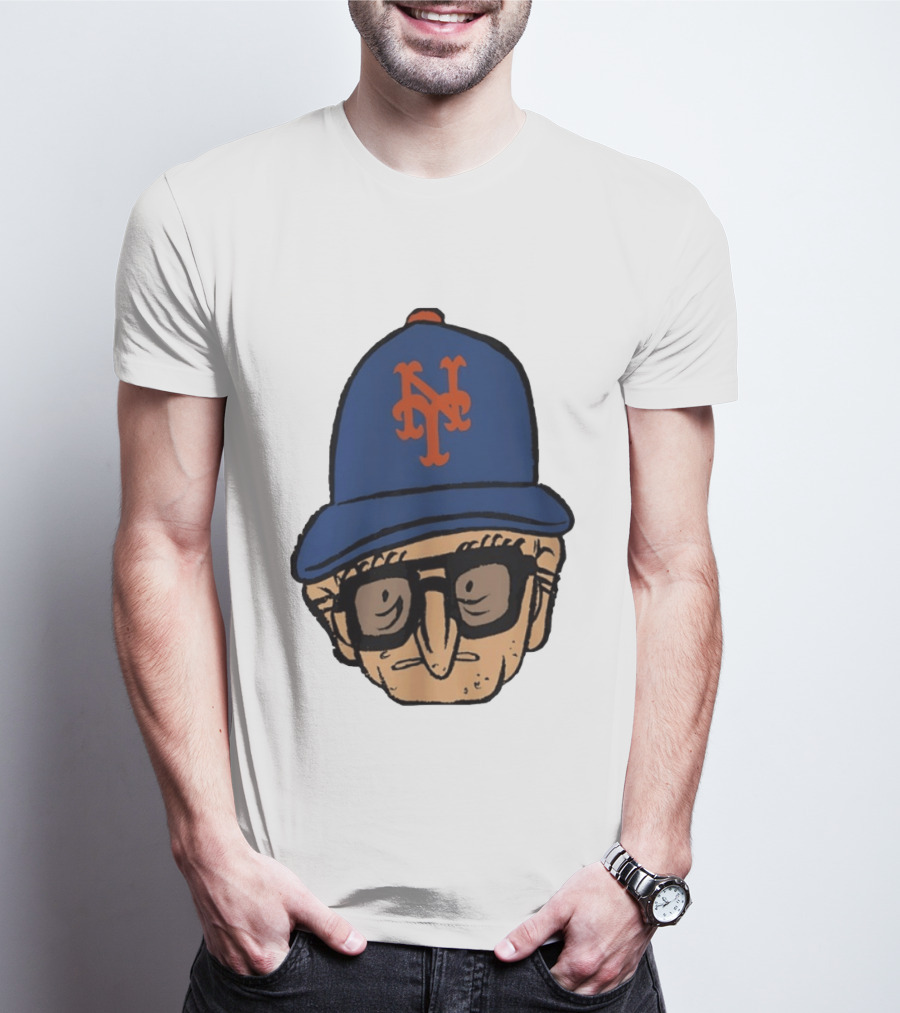 Old Jewish Men Big Head Caricature Mets Cap T-Shirt