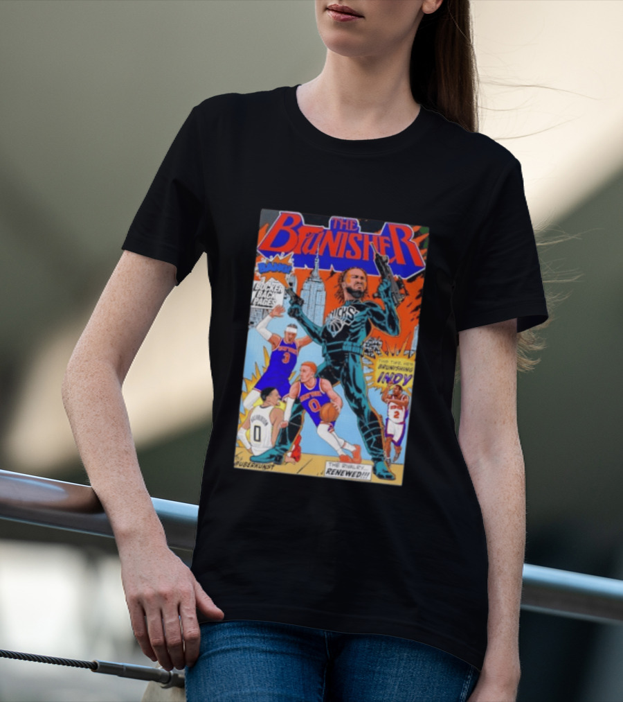 Knicks Comic Crossover The Brunisher Bocker Backpages Featuring Empire State Building T-Shirt