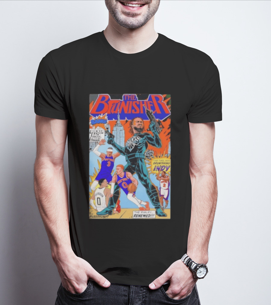 Knicks Comic Crossover The Brunisher Bocker Backpages Featuring Empire State Building T-Shirt