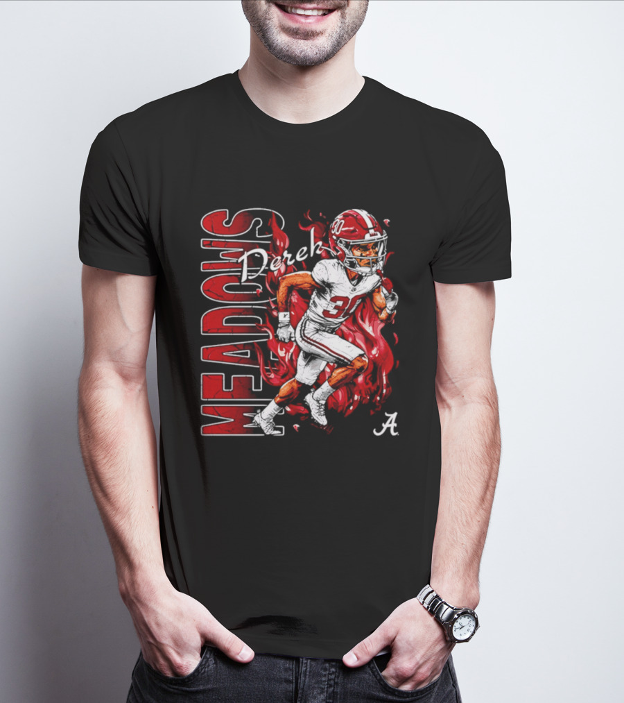 Derek Meadows Alabama Football NCAA Caricature Crimson Tide Player No. 30 T-Shirt
