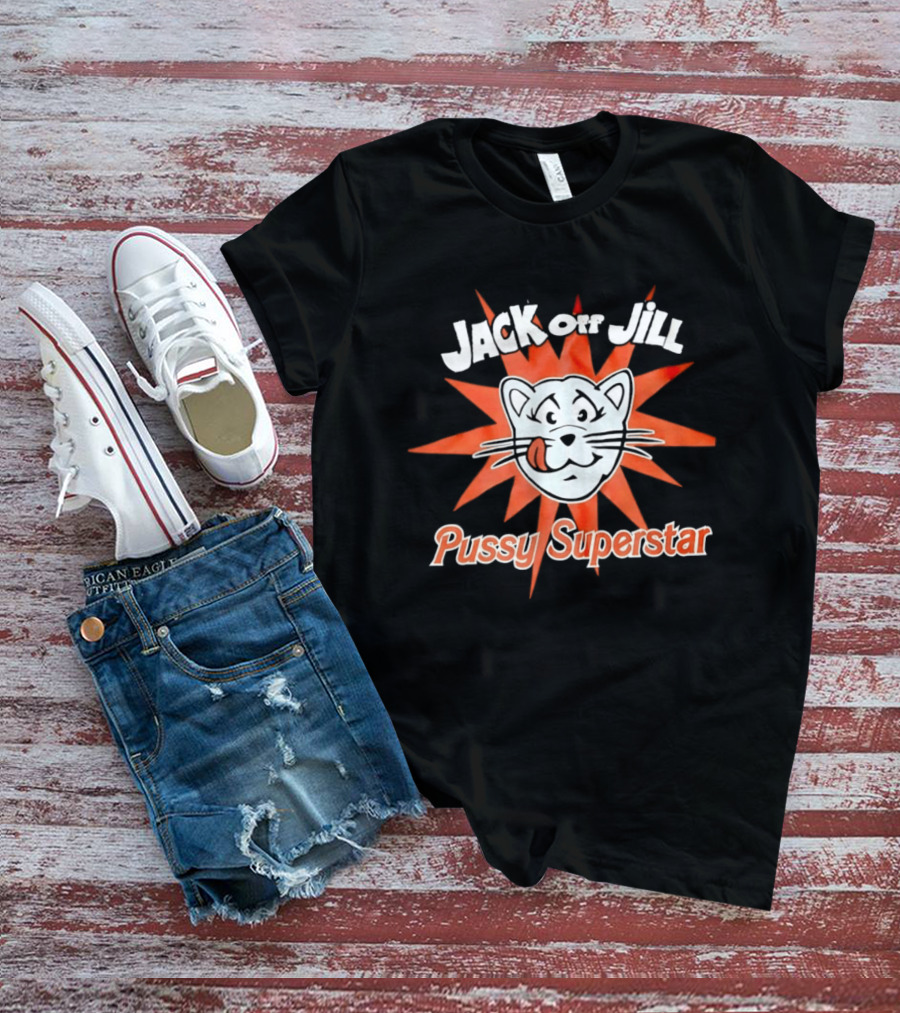 Jack Off Jill Pussy Superstar Retro Cat Face Sunburst T-Shirt