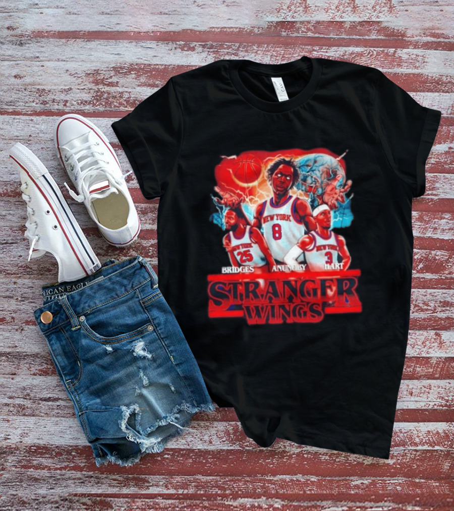 New York Knicks Bridges Anunoby Hart Stranger Wings Stranger Things Basketball T-Shirt