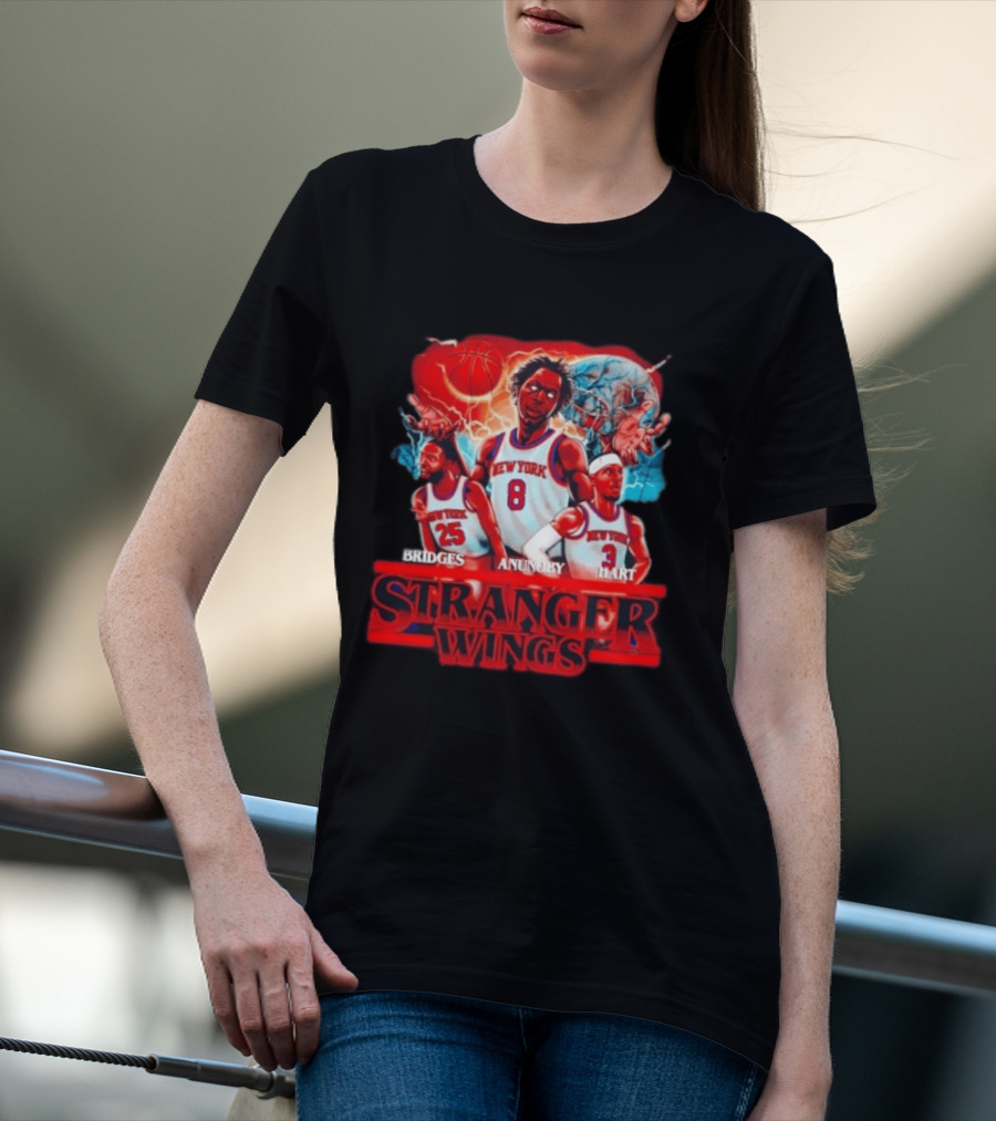 New York Knicks Bridges Anunoby Hart Stranger Wings Stranger Things Basketball T-Shirt