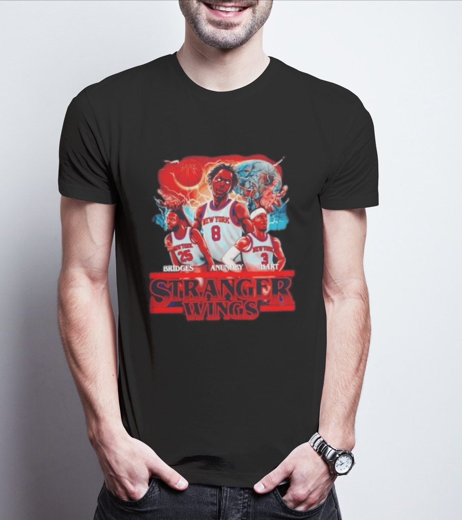 New York Knicks Bridges Anunoby Hart Stranger Wings Stranger Things Basketball T-Shirt