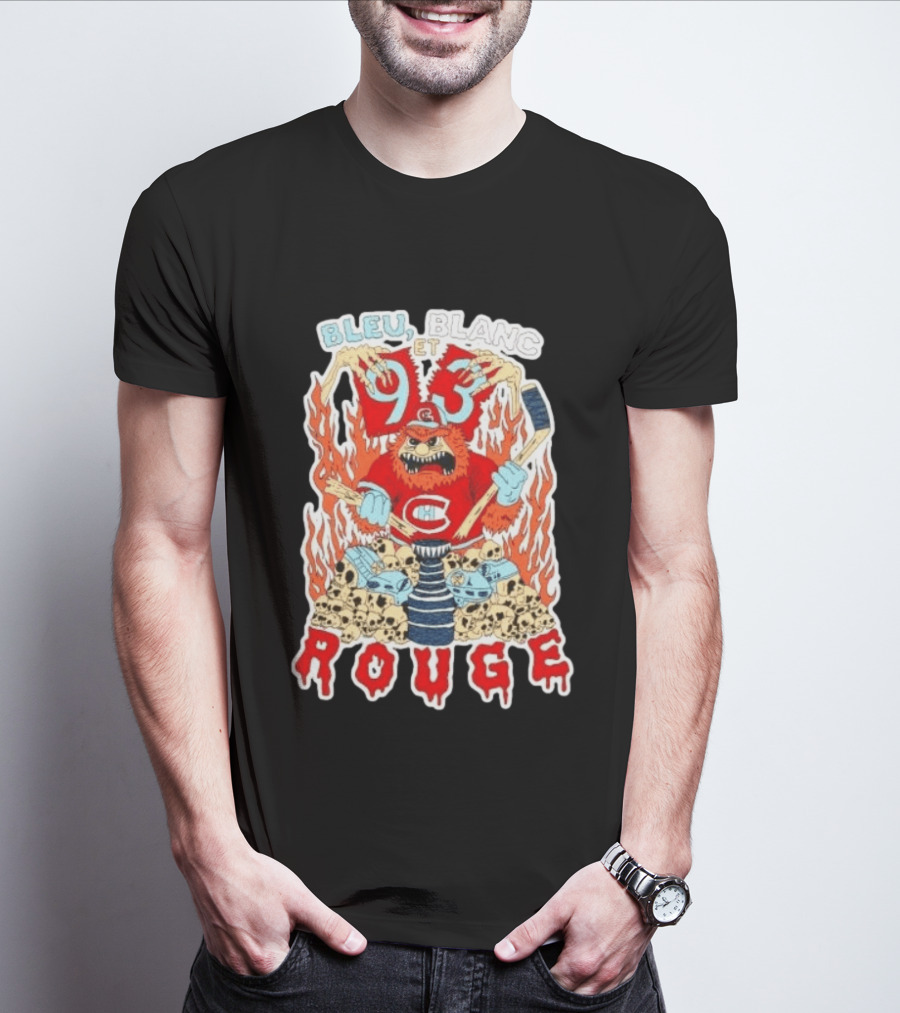 Bleu Blanc Et Rouge 93 Canadiens Hockey Monster T-Shirt
