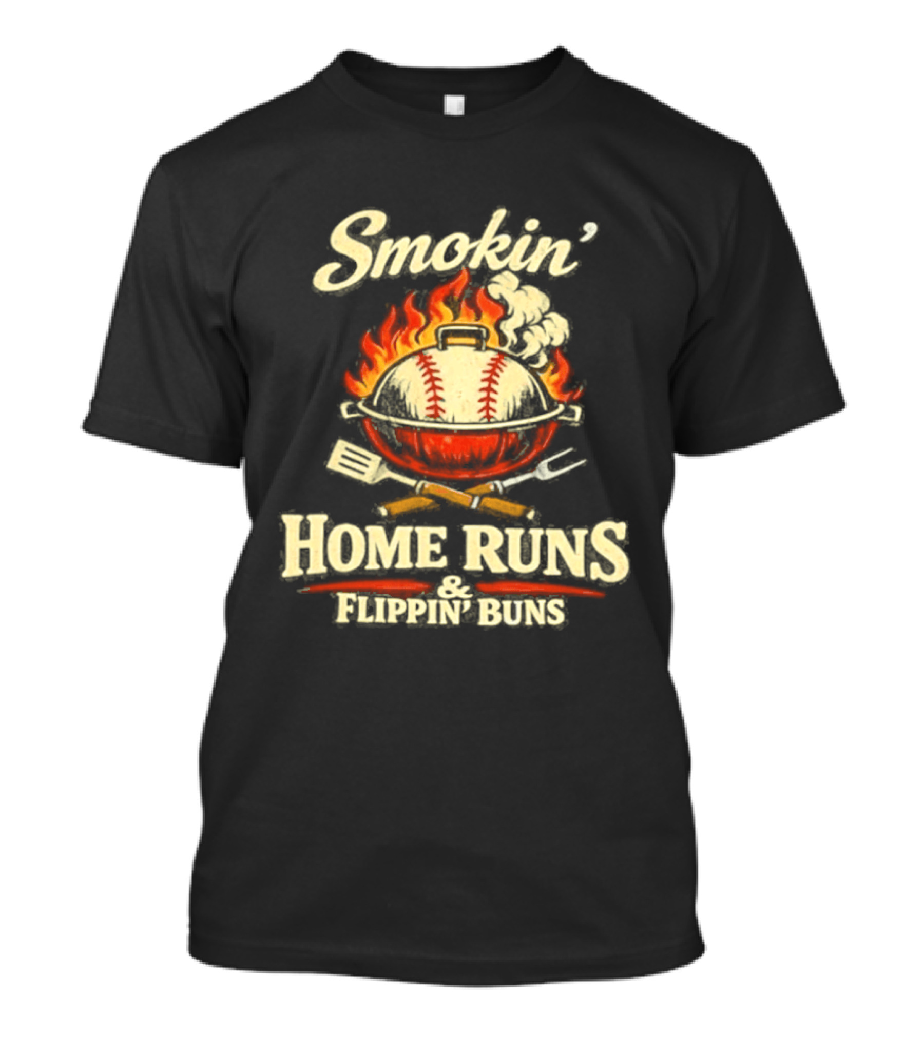 Smokin Home Runs Flippin Buns Baseball Grill Flame T-Shirt