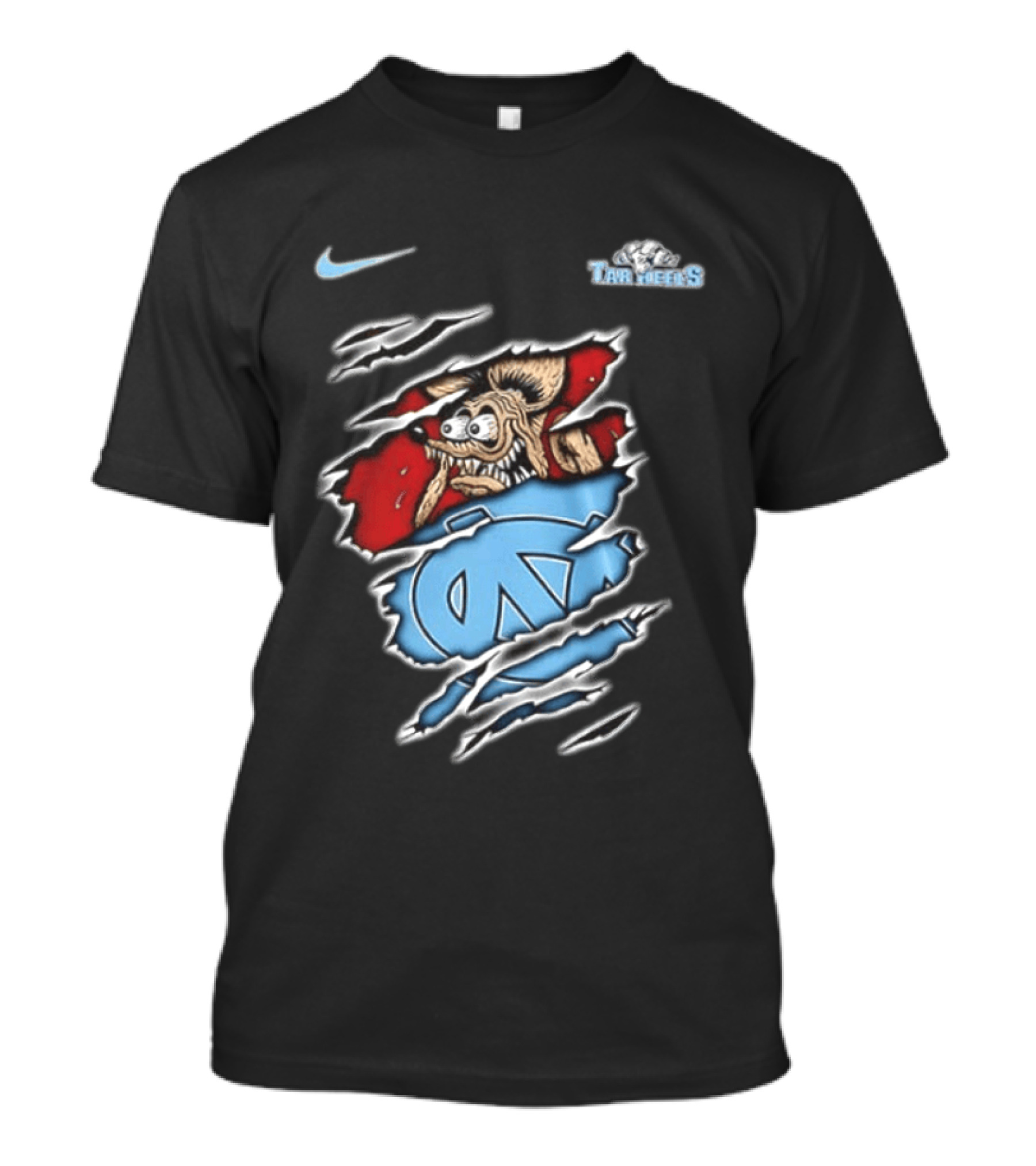 Nike North Carolina Tar Heels NCAA Rat Fink Built To Not To Bow Blue White T-Shirt