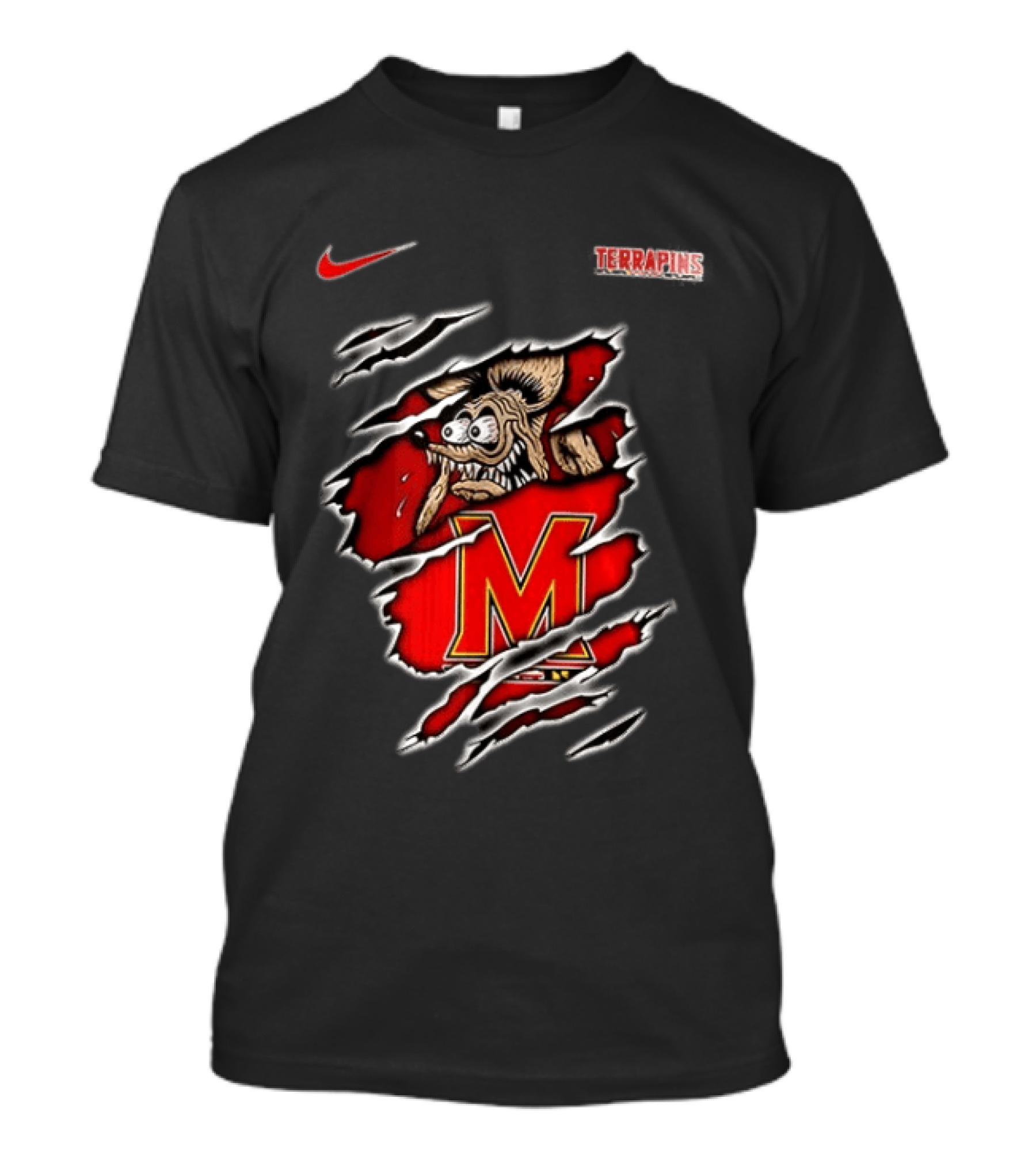Maryland Terrapins NCAA Rat Fink Built To Not Bow Nike Terrapins Rugged Ripped T-Shirt