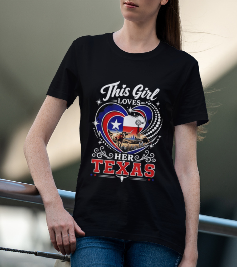 This Girl Loves Her Texas Star Heart Map T-Shirt