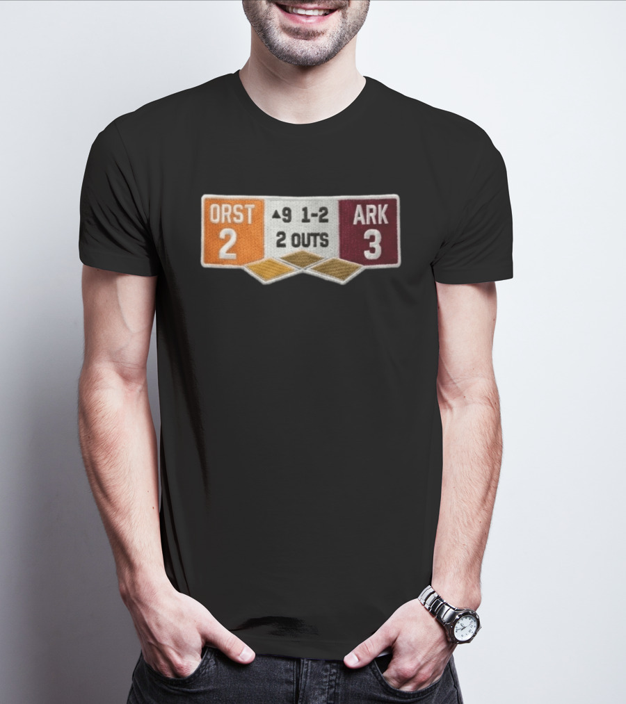 ORST 2 ARK 3 Scoreboard 9 1 2 2 Outs Baseball Patch T-Shirt