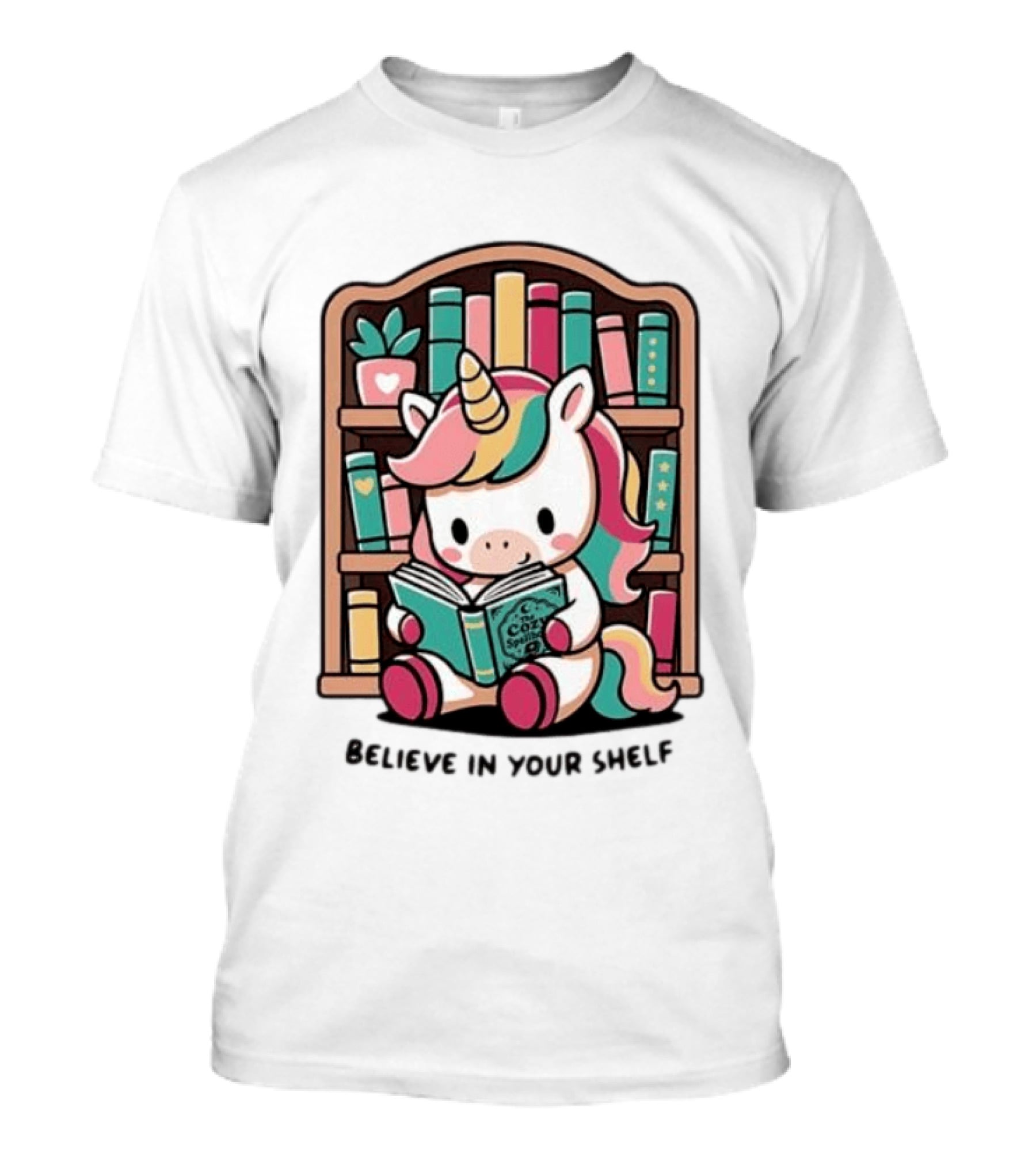 Unicorn Reading Believe In Your Shelf Bookshelf Magic T-Shirt