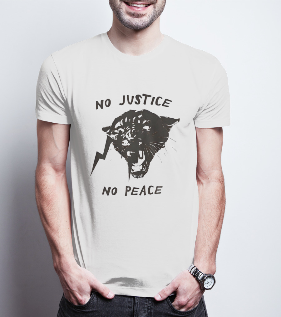 No Justice No Peace Black Panther Roaring Face T-Shirt