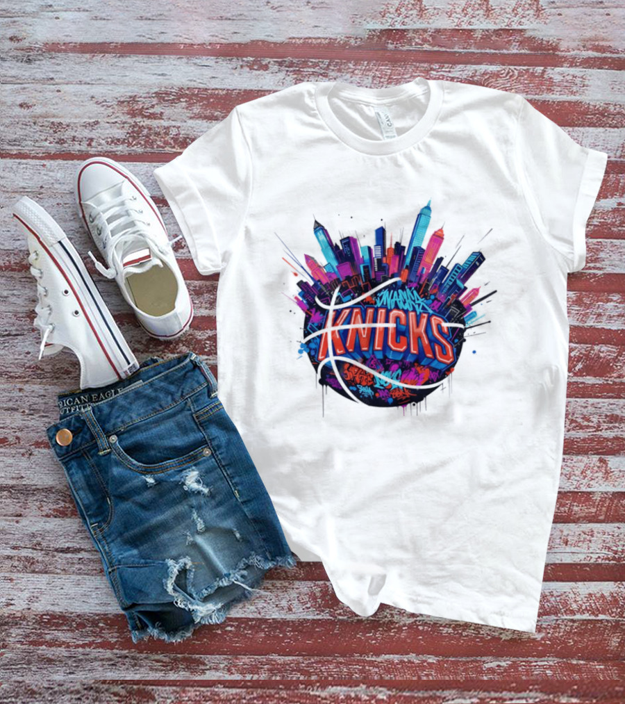 New York Knicks Graffiti Street Skyline Basketball T-Shirt