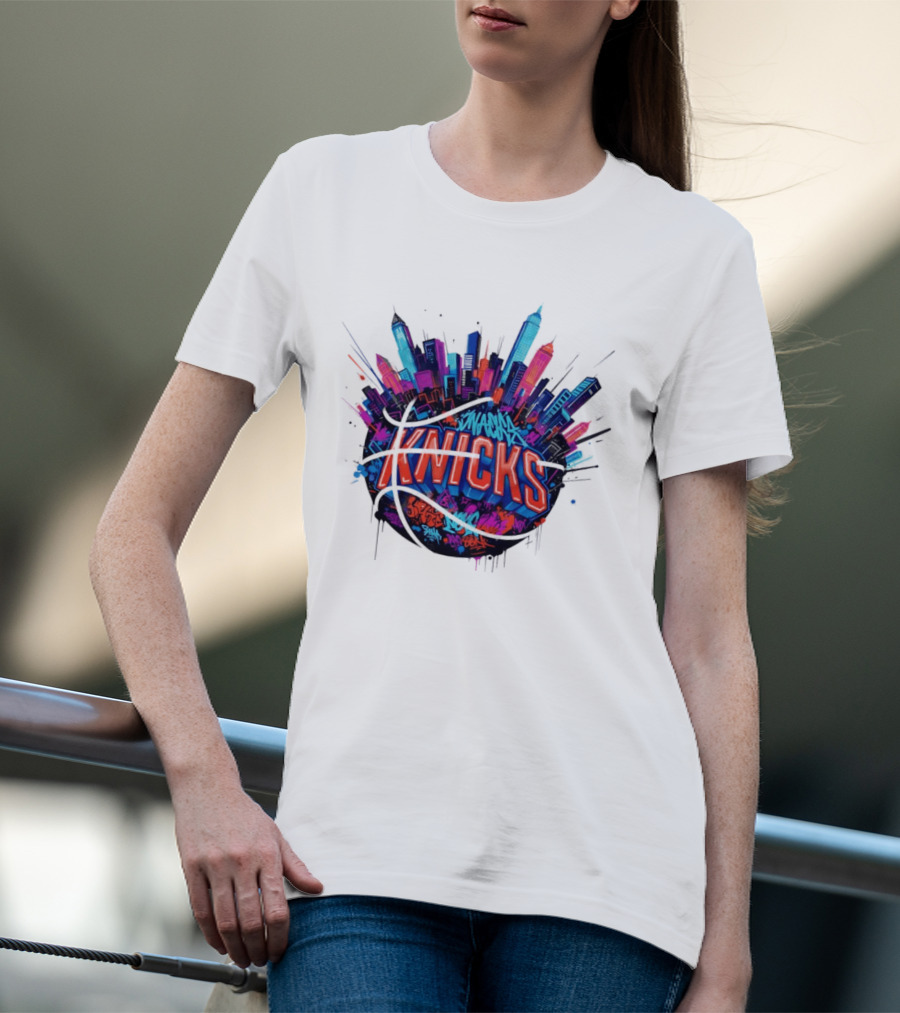 New York Knicks Graffiti Street Skyline Basketball T-Shirt