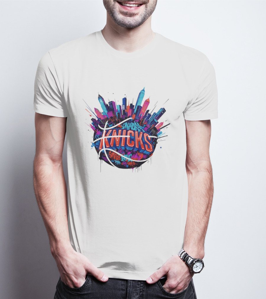 New York Knicks Graffiti Street Skyline Basketball T-Shirt