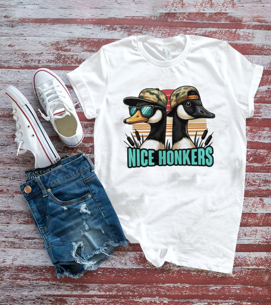 Nice Honkers Duck Hunting Fathers Day Camouflage Hat Sunglasses T-Shirt