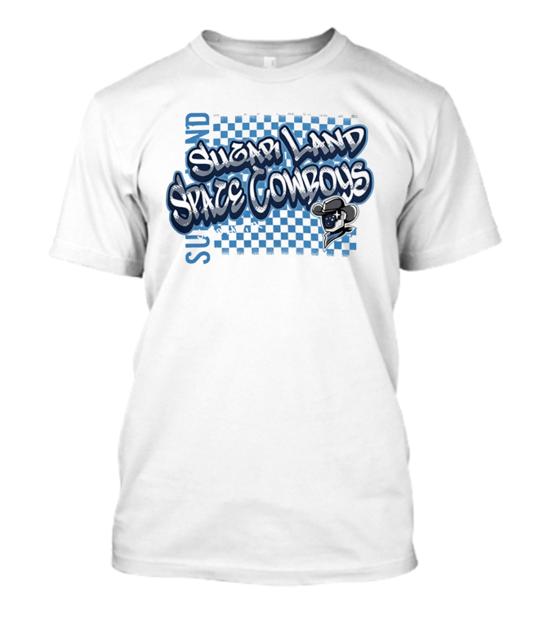 Sugar Land Space Cowboys Minor League Baseball Team Checkerboard Vintage Western Hat T-Shirt